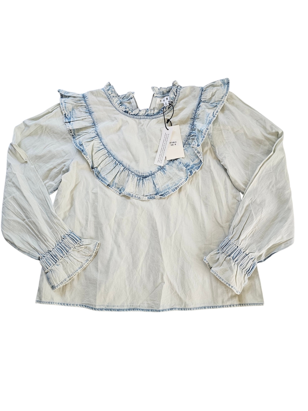 THML Light Blue Ruffle Long Sleeve Top